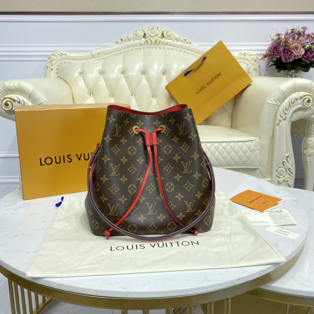 Louis Vuitton NEONOE MM Bucket Bag Monogram M44021 Coquelicot Red